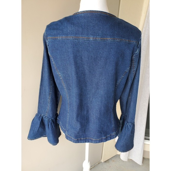 Venus Denim Jacket Womens Medium Blue Full Zip Bell Sleeves Stretch Western BOHO - Picture 5 of 15